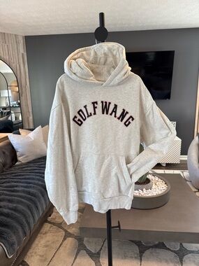 Golf Wang Cream Pullover Hoodie with Black & Pink Arch Logo